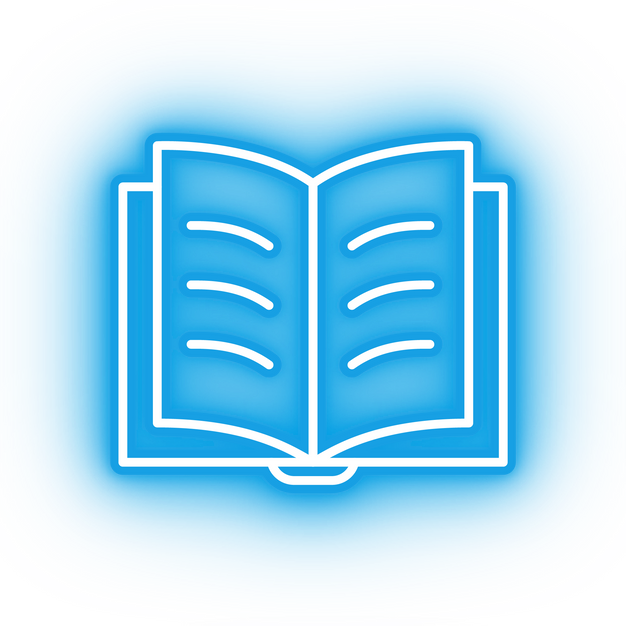 Neon blue open book icon